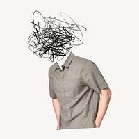 Scribble head man, depression, mental health remixed media psd