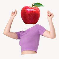 Apple fruit head woman, health, wellness remixed media psd