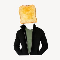 Toast head man, breakfast food remixed media psd