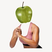 Apple fruit head woman, health, wellness remixed media psd