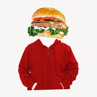 Burger head man, junk food remixed media psd
