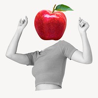 Apple fruit head woman, health, wellness remixed media psd