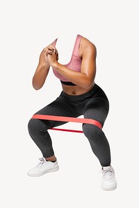 Headless fit woman sticker, squat routine image psd