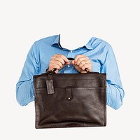 Headless businessman sticker, holding bag image psd