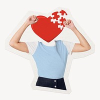 Jigsaw heart head woman, health remixed media