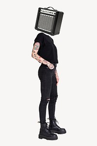 Amplifier head woman, surreal music remixed media psd