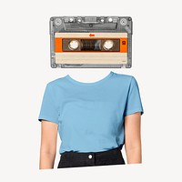 Cassette head woman, surreal music remixed media psd