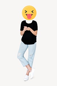 Playful emoticon woman, social media addict remixed media psd