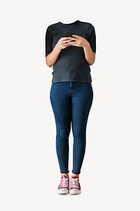 Headless woman texting, social media addict image psd