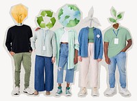 Environmentalist volunteers people, surreal environment remixed media psd