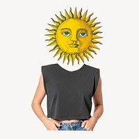 Celestial sun head woman, whimsical abstract remixed media psd