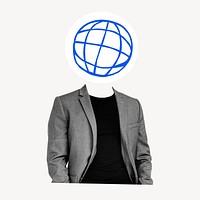 Globe grid head businessman, business connection remixed media psd