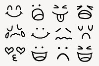 Cute emoticon doodle sticker set vector