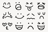 Cute emoticon doodle sticker set psd