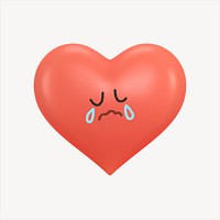 Crying heart 3D sticker, emoticon illustration psd