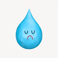 Sad water drop 3D sticker, emoticon illustration psd