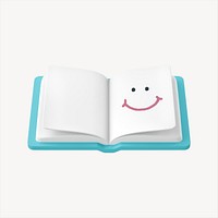 Smiling book 3D sticker, emoticon illustration psd