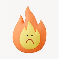 Sad flame 3D sticker, emoticon illustration psd