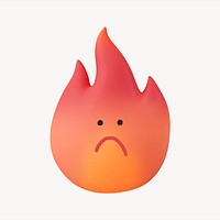 Sad flame 3D sticker, emoticon illustration psd