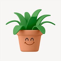 Smiling houseplant 3D sticker, emoticon illustration psd