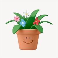 Smiling houseplant 3D sticker, emoticon illustration psd