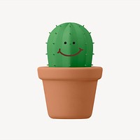 Smiling cactus 3D sticker, emoticon illustration psd