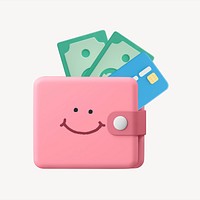 Smiling wallet 3D sticker, emoticon illustration psd