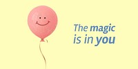 Pink balloon Twitter ad template, positive quote vector