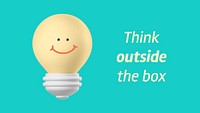 Smiling light bulb banner template, think outside the box quote vector