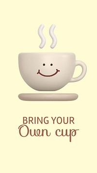 Smiling cup Instagram story template, sustainable quote vector