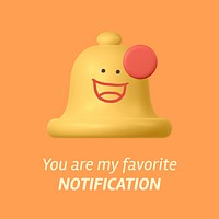 Favorite notification Instagram post template, 3D bell illustration vector