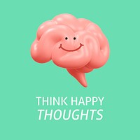 Happy thoughts Instagram post template, smiling brain 3D illustration vector