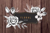 Floral frame on brown wood textured background vector