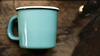 Blue cup mockup website banner template