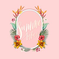 Tropical oval frame on pink background vector