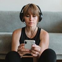 Woman listening to music during coronavirus quarantine