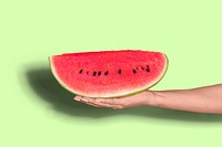 Woman holding a juicy slice of watermelon design resource 