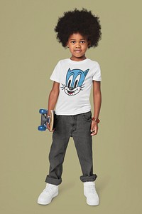 Black boy wearing t-shirt with pants in studio