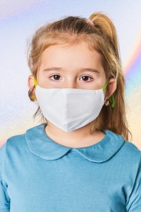 Little blonde girl wearing face mask