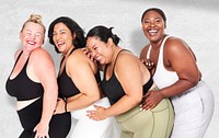 Attractive diverse curvy women sportswear studio shot