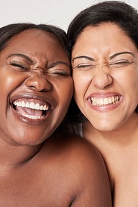 Body positivity women laughing happy plus size model posing