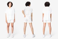 Woman mockup psd in blouse with shorts basic wear fashion set