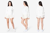 Woman mockup psd in  sweater and shorts casual wear full body