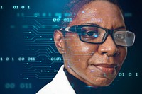 Female hacker with smart glasses