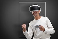 Man in VR headset playing game