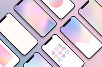 Smartphones with holographic background set 