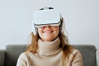 Woman experiencing VR simulation entertainment technology