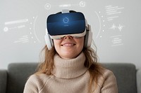 Woman experiencing VR simulation entertainment technology