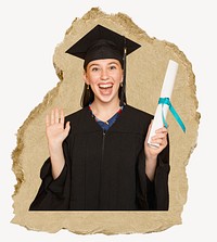 Happy graduate, ripped paper collage element