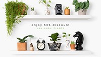 Online houseplant shop template vector with enjoy 50% discount